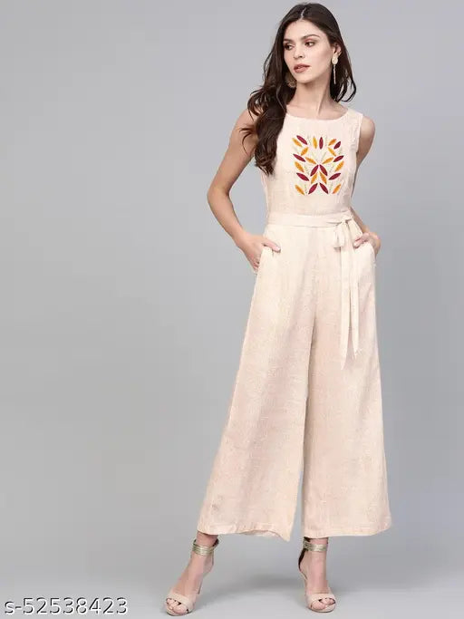 Rayon embroidered printed jumpsuit, XL size with centre back zip, India-made women's fashion