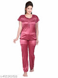 Satin plane night suit dress, solid-colored women's pyjama set for sleepwear, free size from India