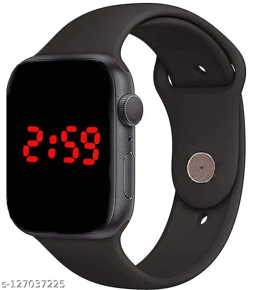 Black sport watch with red digital display and black strap