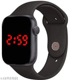 Black sport watch with red digital display and black strap