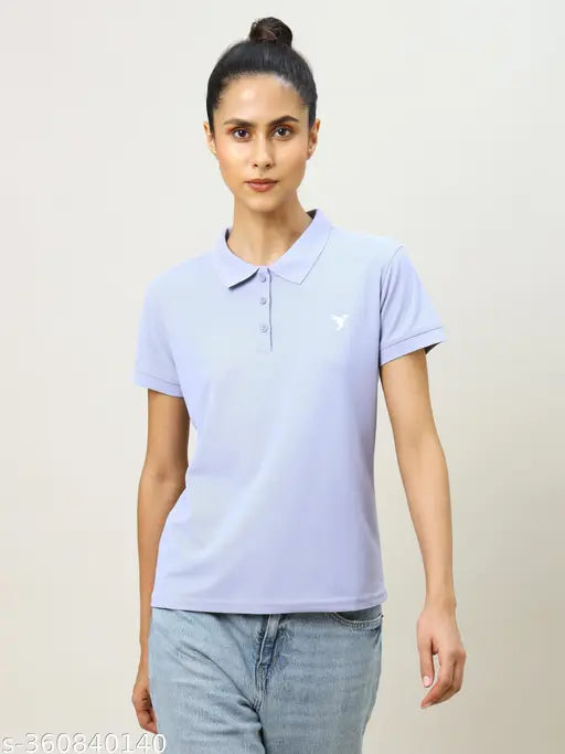 Printed blue polyester Technosport t-shirt for women, UPF50+, Odoorfree, TechnoGuard, anti-static, soft & smooth, short sleeves