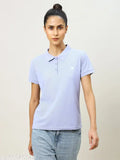 Printed blue polyester Technosport t-shirt for women, UPF50+, Odoorfree, TechnoGuard, anti-static, soft & smooth, short sleeves