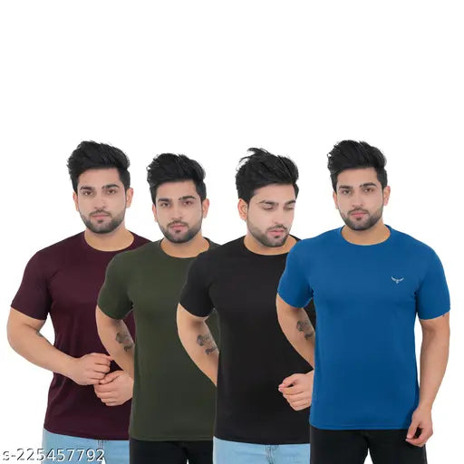 American Pie men's summer casual wear 4pc combo set, polyester short sleeves solid T-shirts with printed pattern, various sizes available