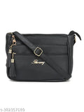 Leather sling bag with five zip compartments