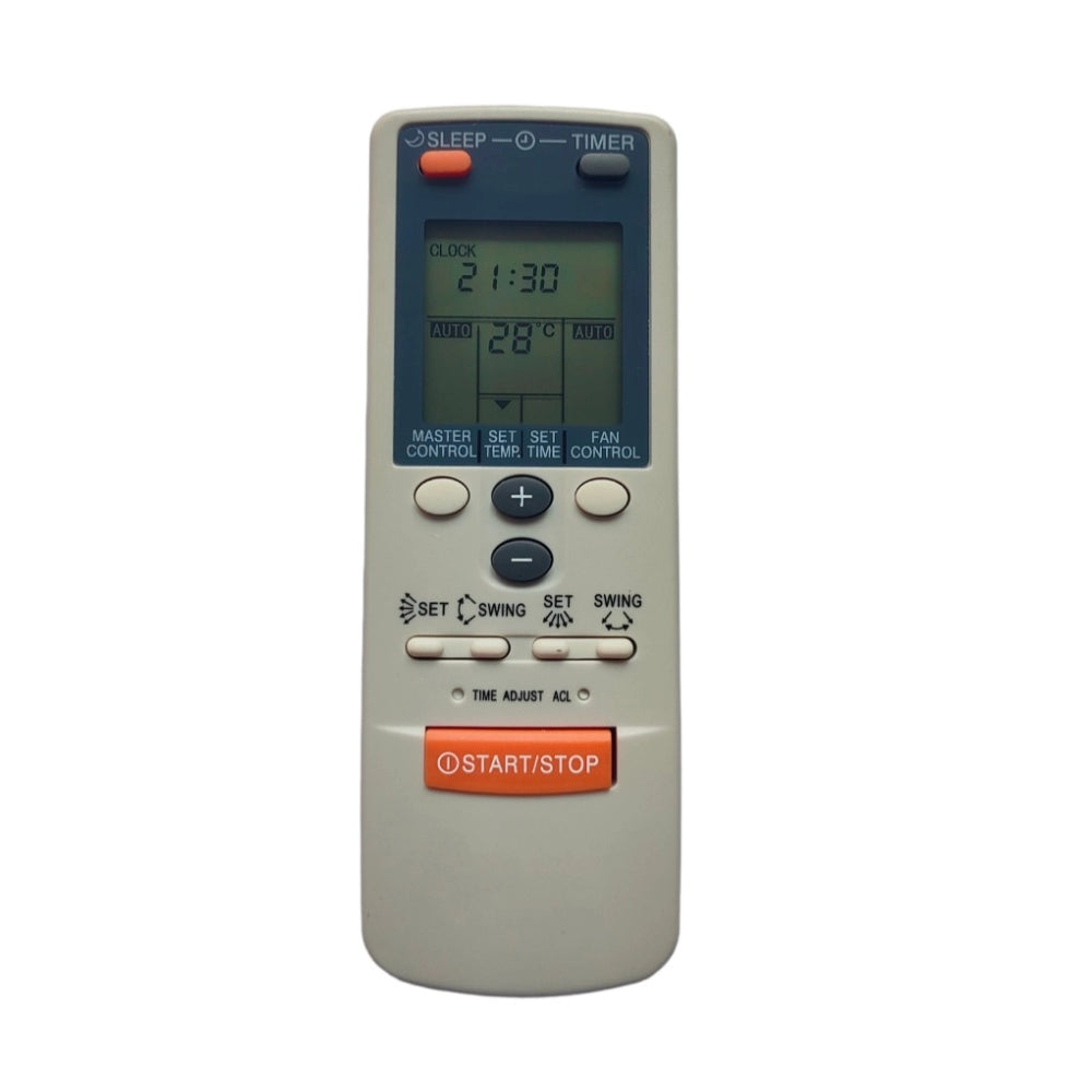Multi-colored infrared remote compatible with Voltas AC, long-range device for sofa control (30ft), ergonomic design, requires Zinc Carbon battery