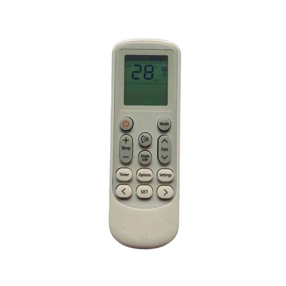Multi-colored Infrared remote compatible with Electrolux AC, suitable for Samsung & Samsung Inverter AC (same model only); facilitates long-distance control from sofa or bed with maximum range of 30 feet and ergonomic design for easy grip