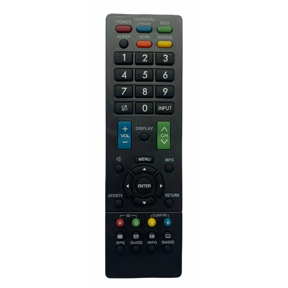 Multi-colored infrared LCD/LED TV remote GB016WJSA, compatible with Sharp LCD/LED TV, ergonomic design, long distant range, zinc carbon battery