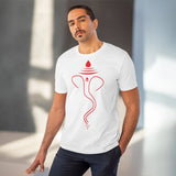 White PC Cotton Ganesh Printed T-Shirt (180GSM), men's casual wear with half sleeves on display