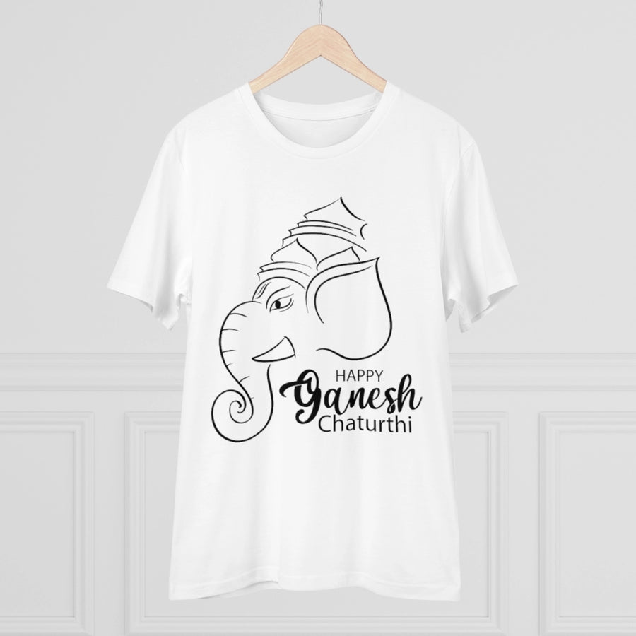 White PC Cotton Ganesh Printed Men's T-Shirt (Half Sleeve, Round Neck) on casual occasion