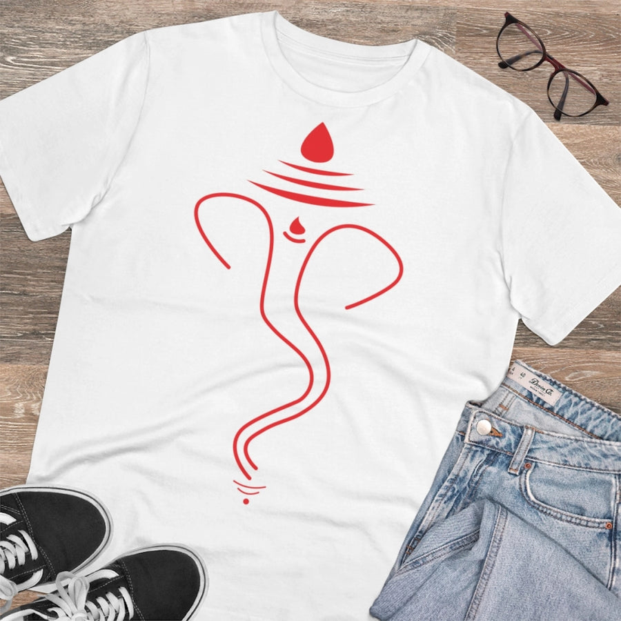 White PC Cotton Ganesh Printed T-Shirt (Men's casual wear, round neck, half sleeve)