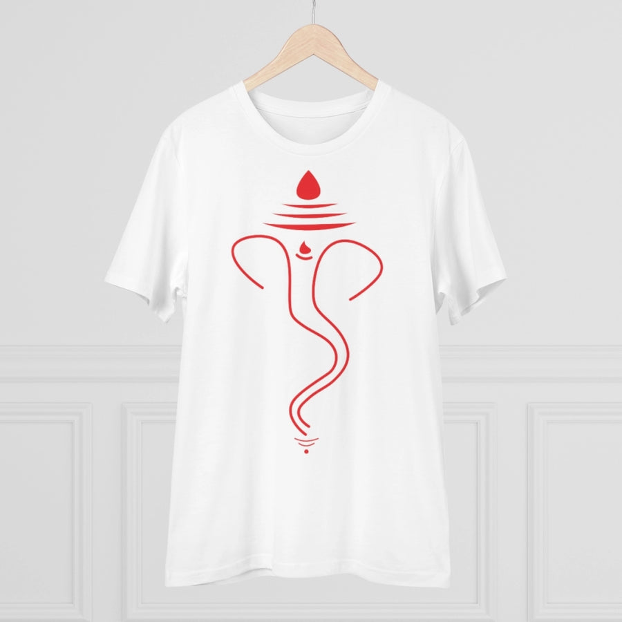 White PC Cotton men's Ganesh printed half sleeve T-shirt, casual wear on hanger