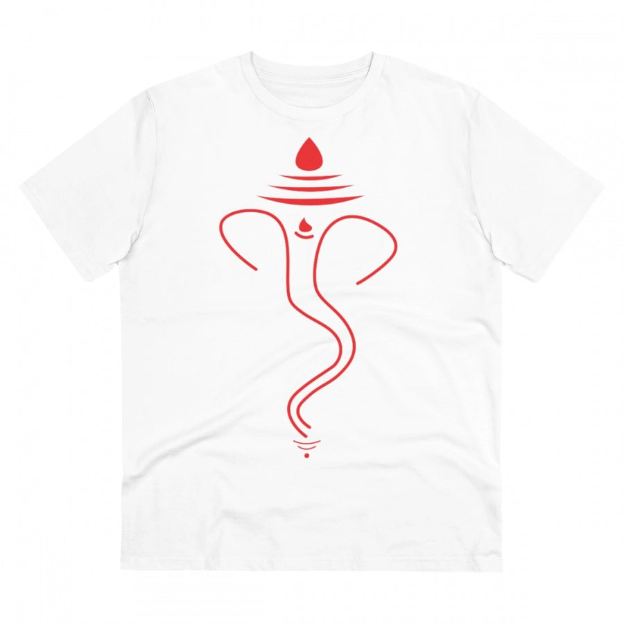 White PC Cotton Men's Ganesh Printed Half Sleeve T-Shirt (180GSM), casual occasion wear
