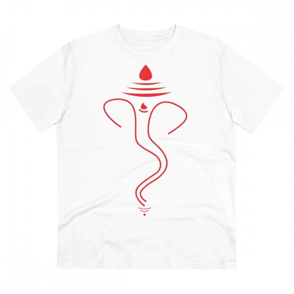 White PC Cotton Men's Ganesh Printed Half Sleeve T-Shirt for Casual Wear (180GSM)