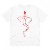White PC Cotton Men's Ganesh Printed Half Sleeve T-Shirt for Casual Wear (180GSM)