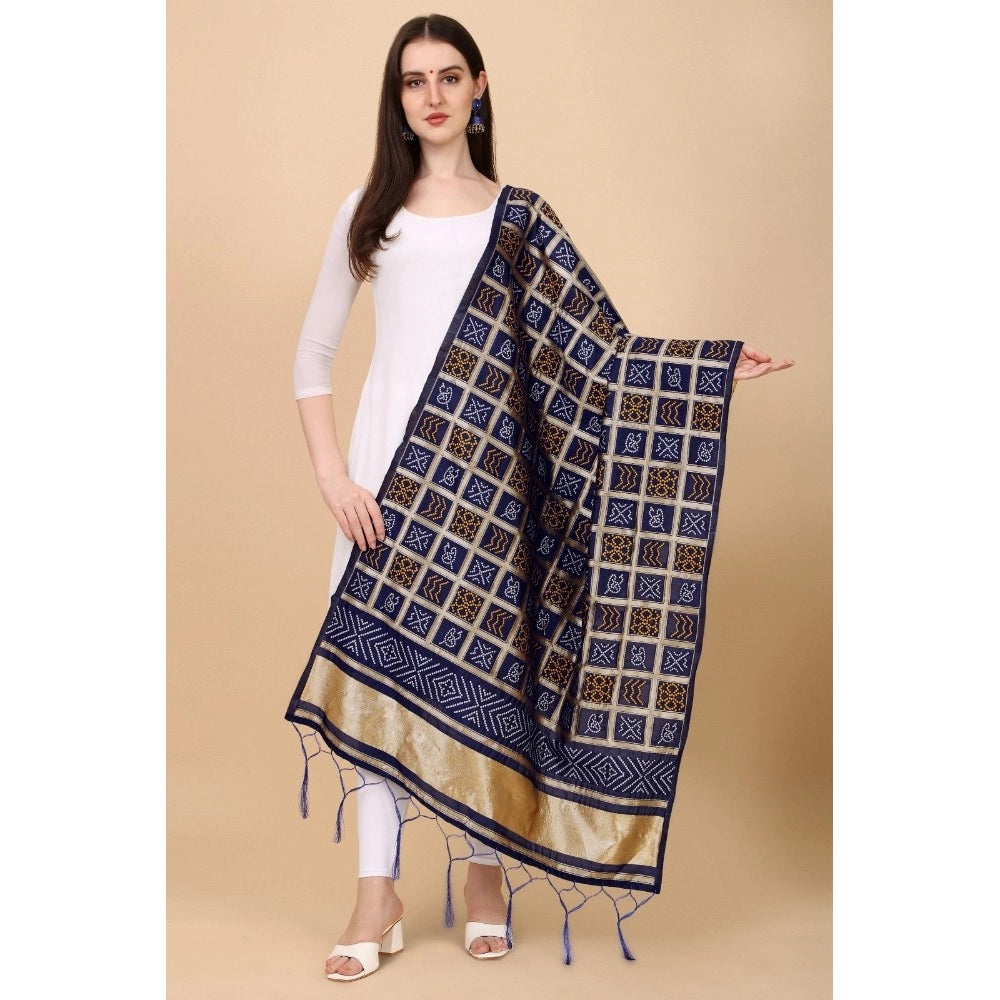 Navy Blue Silk Zalhar Work Duppatta for Traditional Wear - Length 223 meters, 36-inch width on display