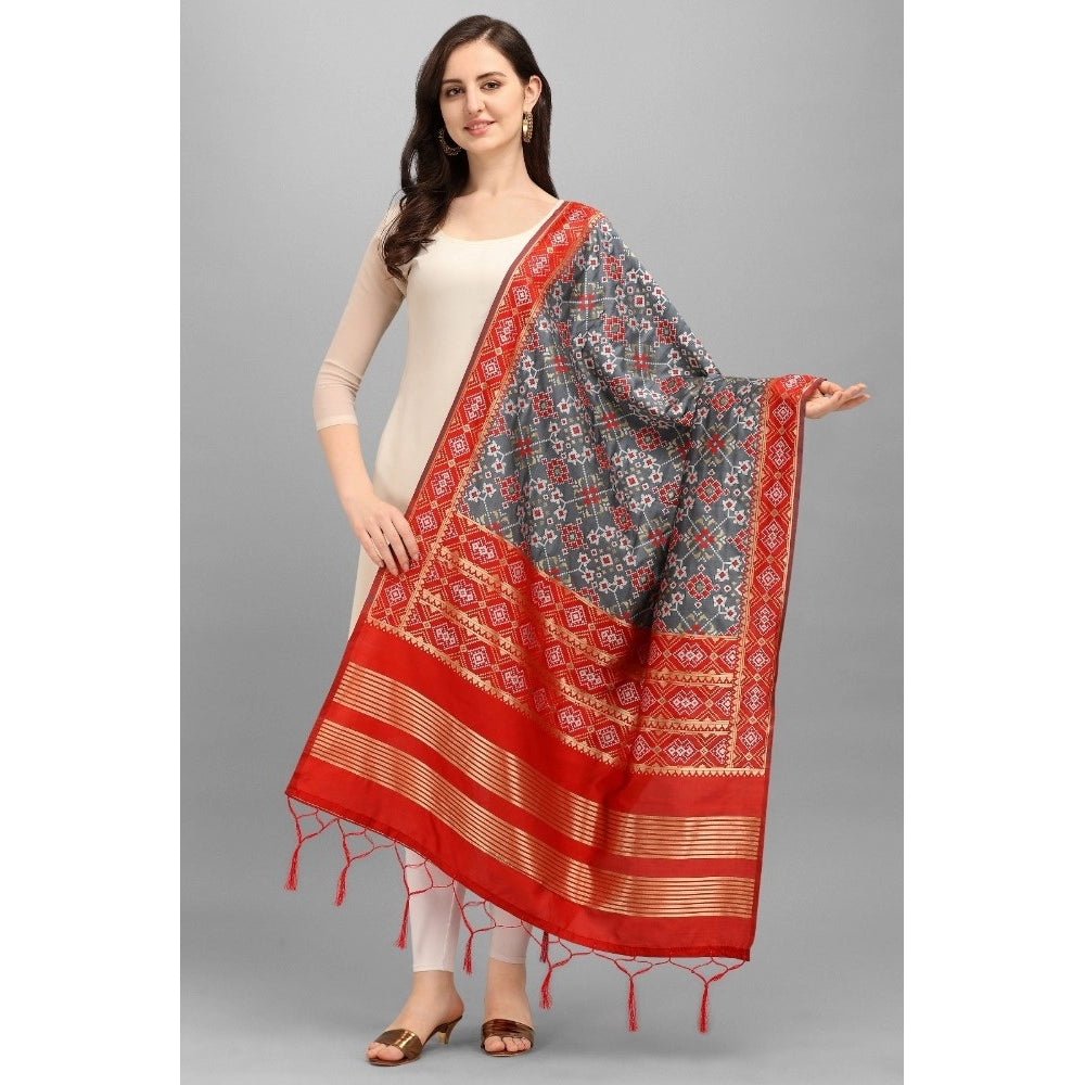Grey silk Zalhar Work Duppatta for traditional wear (Length: 2-2.3 mtrs)