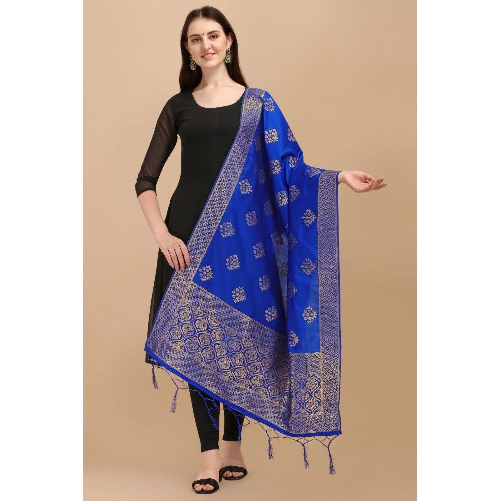 Royal Blue Silk Zari weaving Duppatta for traditional wear, 223 meters length, 36-inch width, Zalhar pattern, women's clothing accessory