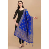 Royal Blue Silk Zari weaving Duppatta for traditional wear, 223 meters length, 36-inch width, Zalhar pattern, women's clothing accessory