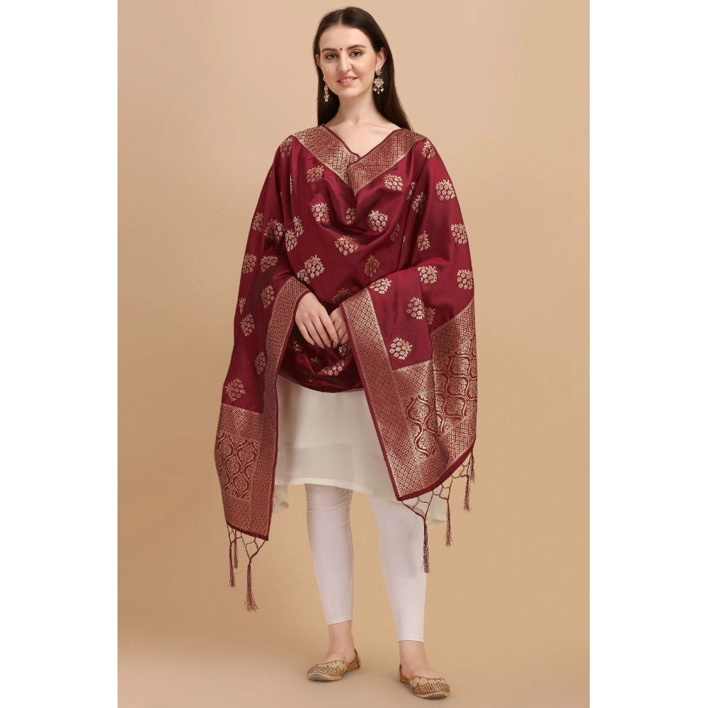 Maroon silk Zari weaving Duppatta (2-2.3m), traditional wear for women, rich zalhar pattern