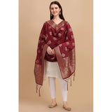 Maroon silk Zari weaving Duppatta (2-2.3m), traditional wear for women, rich zalhar pattern