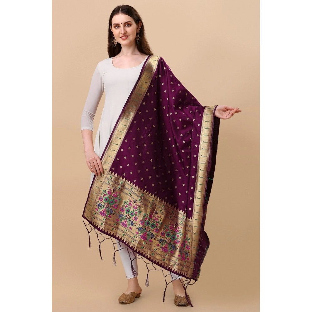 Purple silk Duppatta with Zalhar work, 223 meters length for traditional wear events