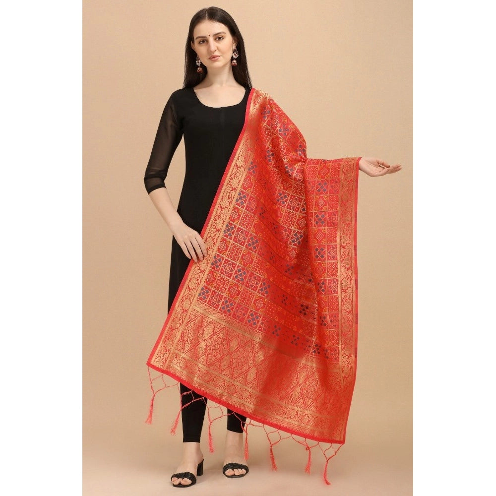 Red silk Zalhar Work Duppatta for traditional wear, 223 meters length