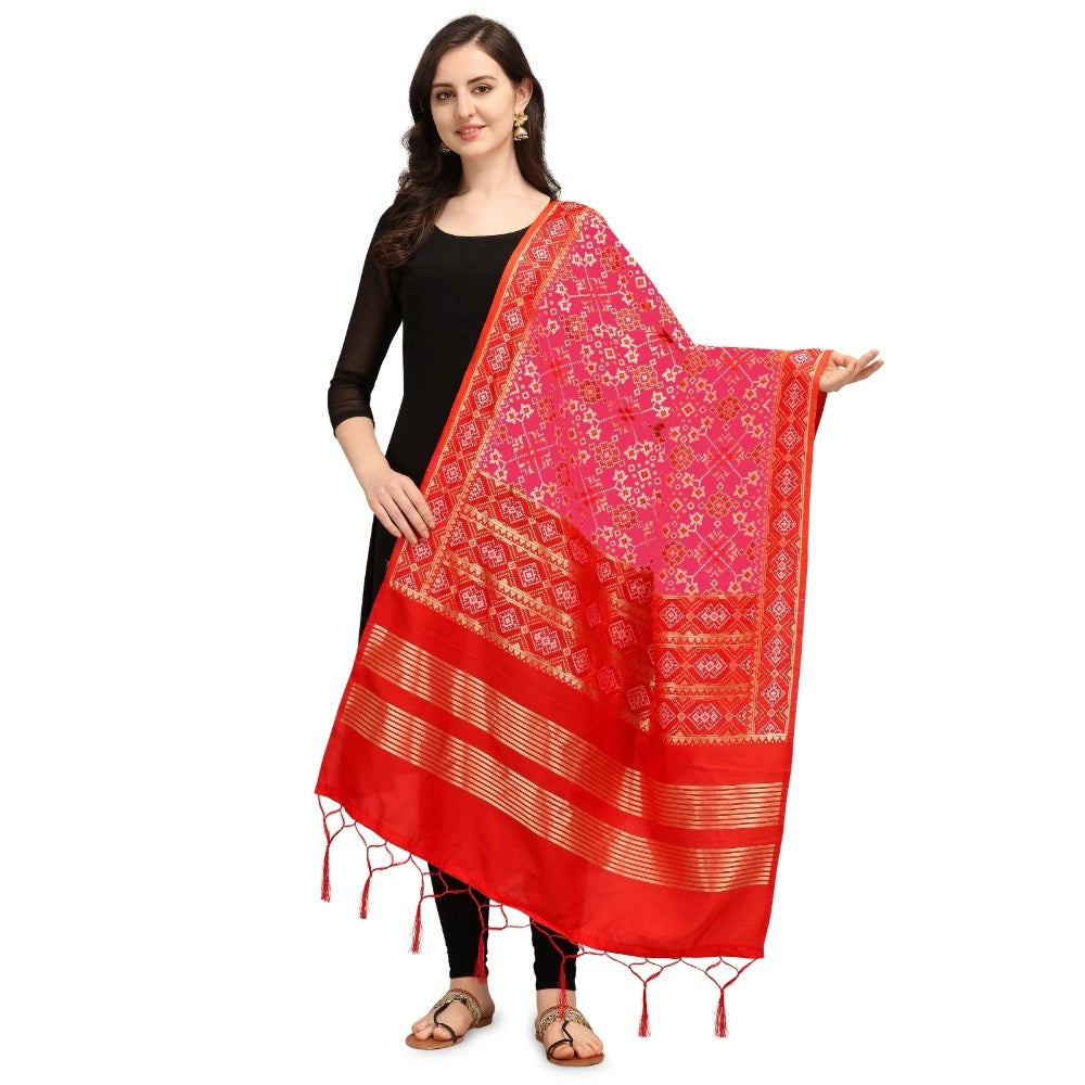 Pink silk Duppatta (223 meters), Zalhar Work pattern for traditional wear, 36-inch width