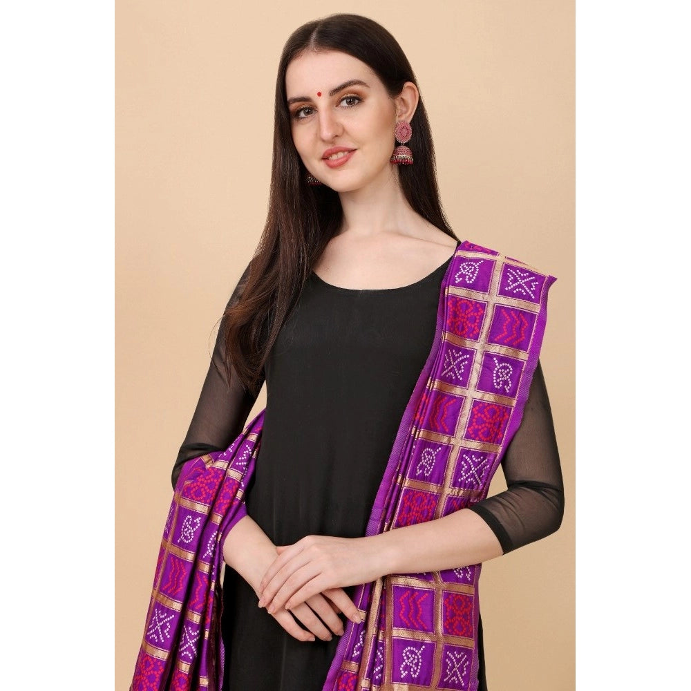 Purple silk Zalhar Work Duppatta for traditional wear, length 2-2.3 meters