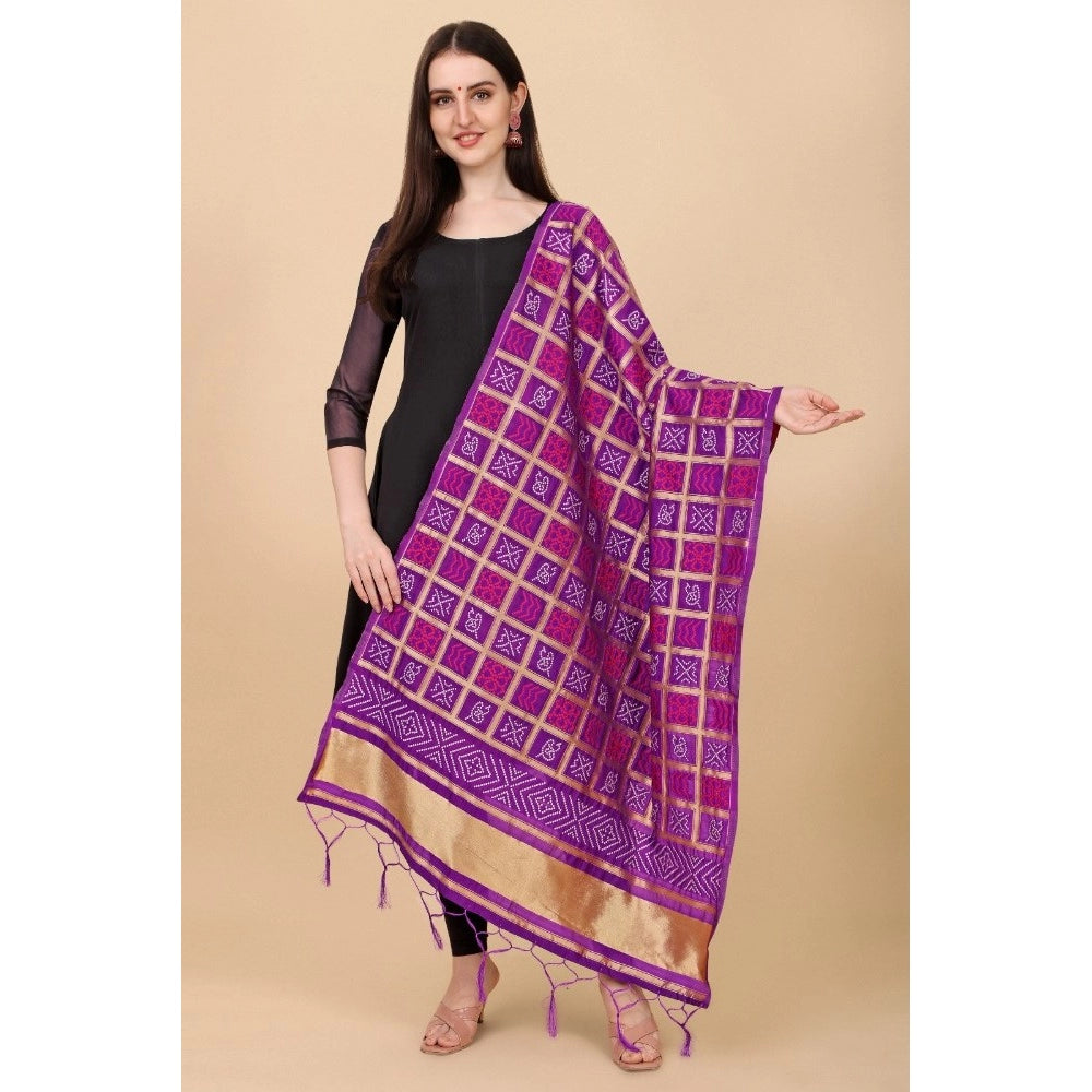 Purple silk Zalhar Work Duppatta (2-2.3 mtrs), ideal for traditional wear