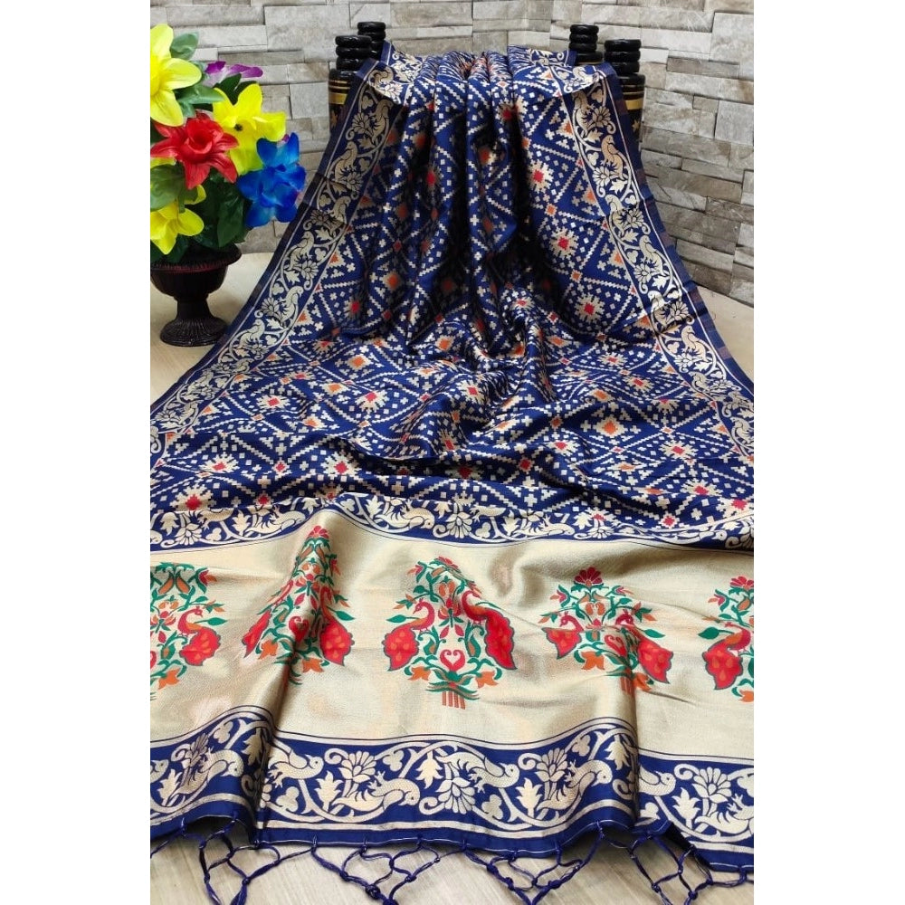 Navy Blue Silk Zari weaving Duppatta with Zalhar Work, traditional wear for women, 2-2.3 Mtrs length, 36 inch width