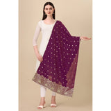 Purple silk Zari weaving Duppatta for traditional wear, 223 meters length, 36 inch width
