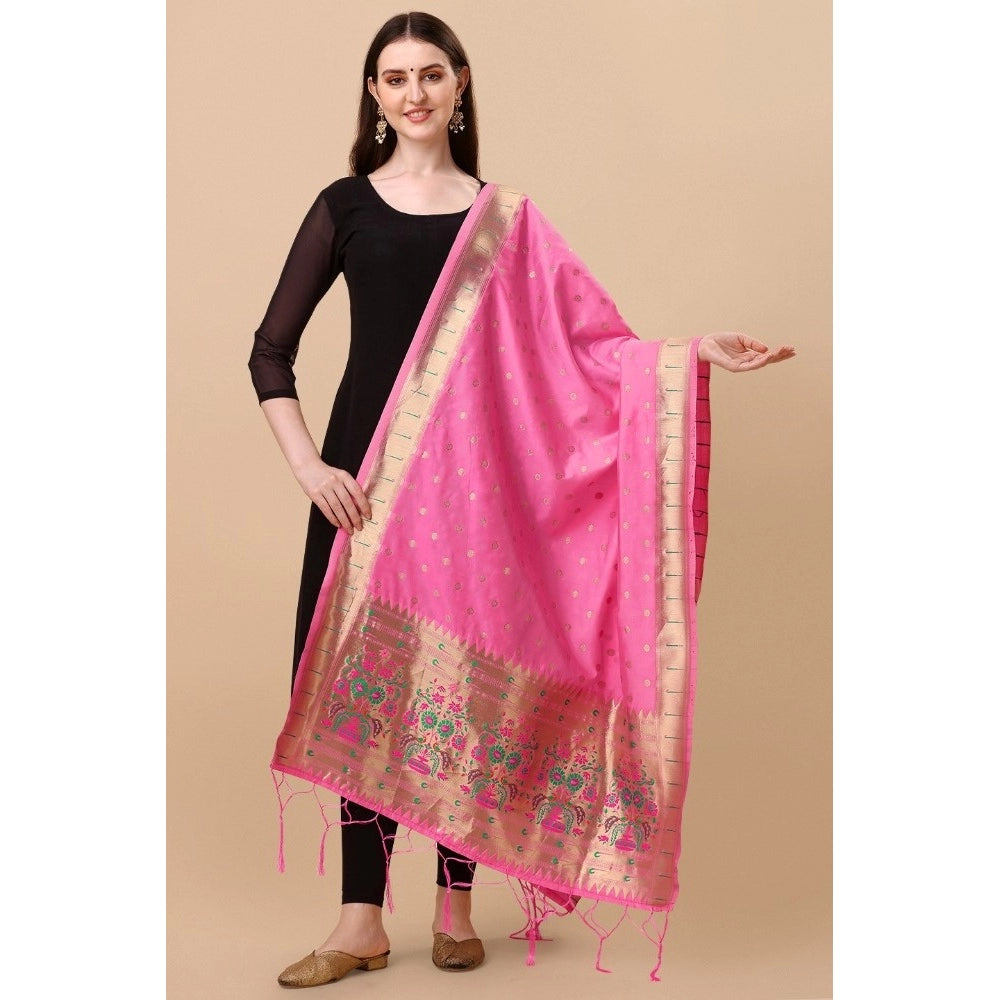 Light Pink Silk Zari weaving Duppatta (223 mtrs), traditional wear for women's fashion, Zalhar work pattern, 36 inch width