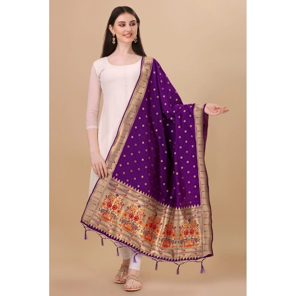 Purple Silk Zari weaving Duppatta (2-2.3 mtrs), traditional Indian wear with intricate Zalhar work