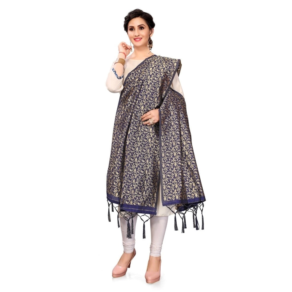 Navy Blue Silk Zalhar Work Duppatta for Traditional Wear, length 223 meters, 36-inch width on display