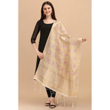 Off White Silk Zalhar Work Duppatta, traditional wear for women, length 223 meters