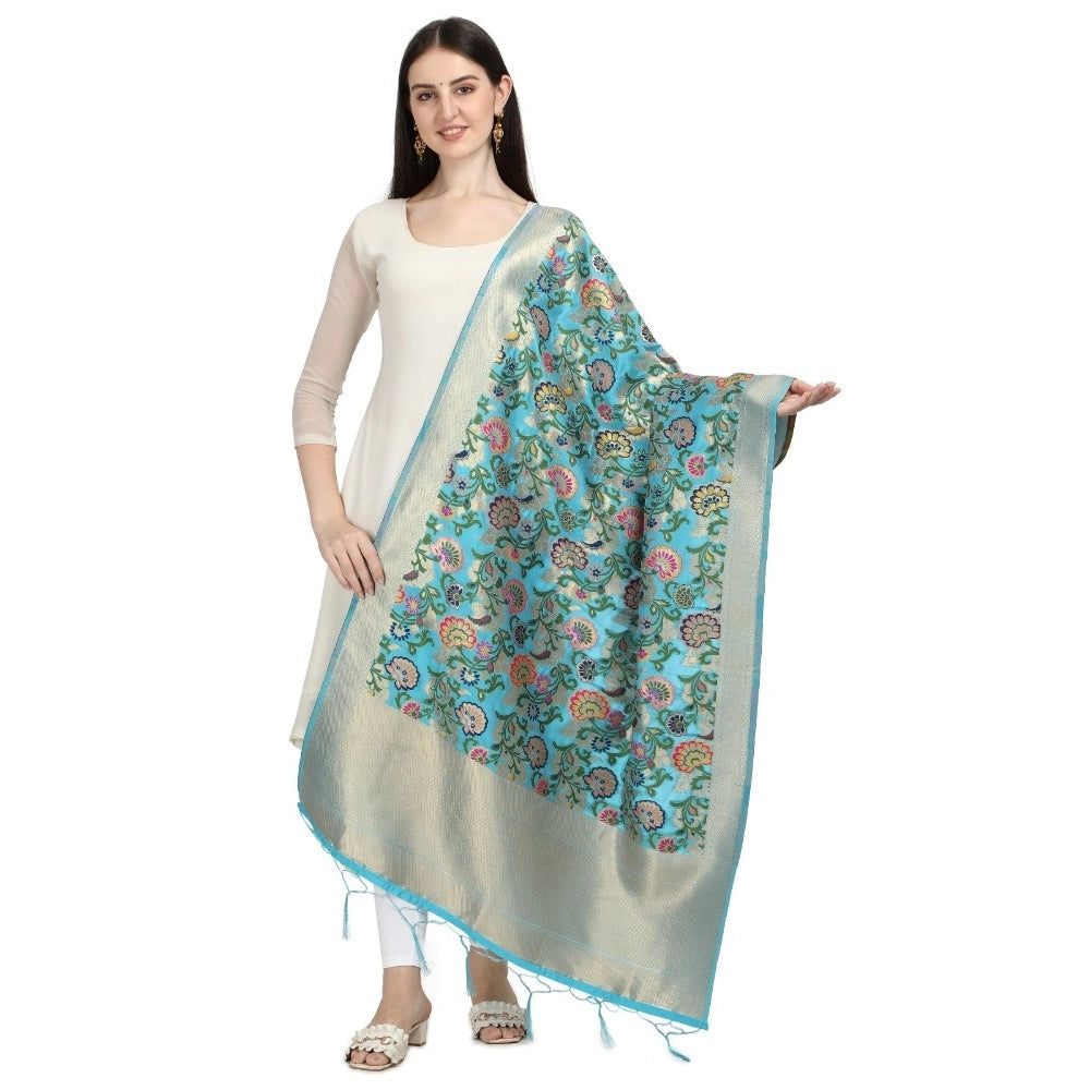 Light Blue Silk Zalhar Work Duppatta (223 meters) - Traditional wear accessory for women