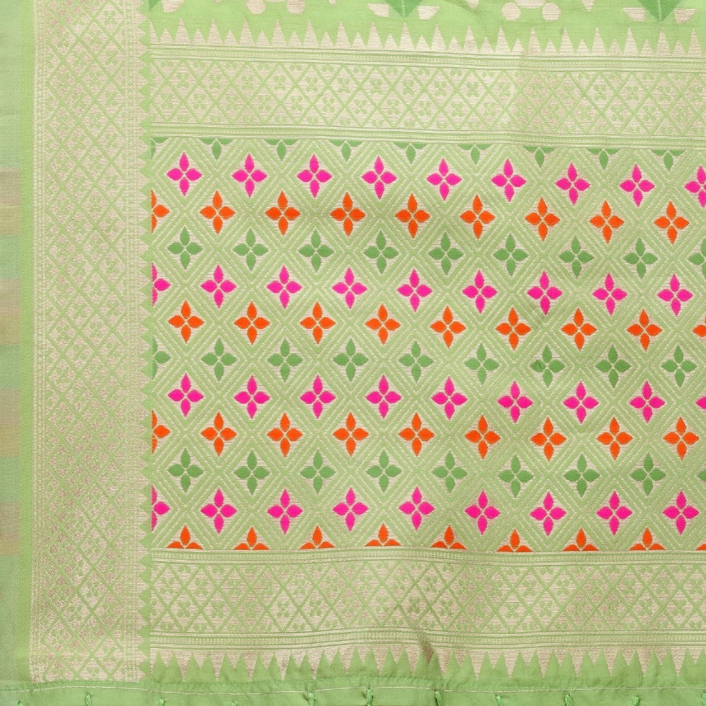 Light Green Silk Zalhar Work Duppatta, 223 meters length for traditional wear