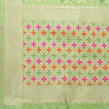 Light Green Silk Zalhar Work Duppatta, 223 meters length for traditional wear