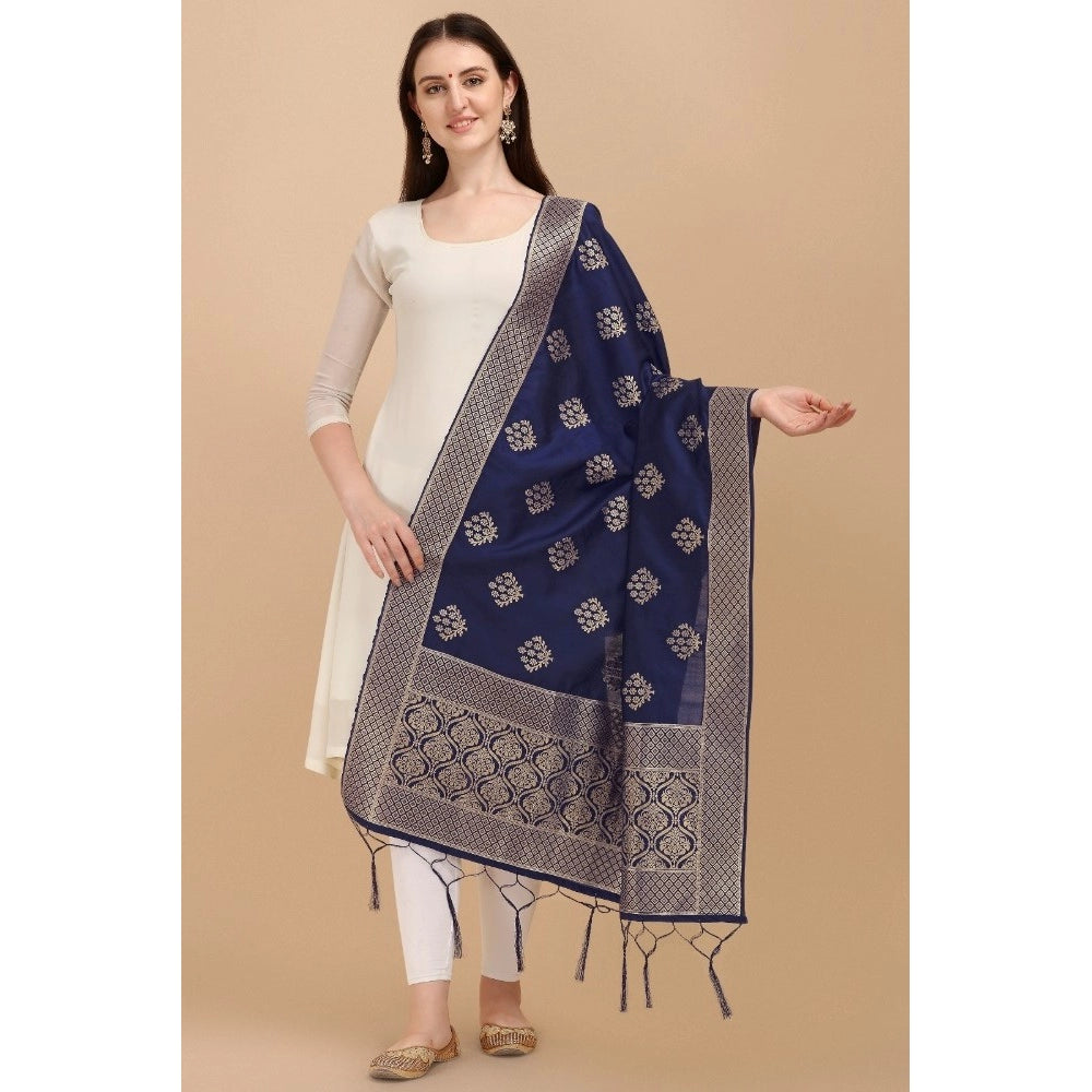 Navy Blue Silk Zari weaving Duppatta (223 meters), traditional wear for women