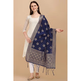 Navy Blue Silk Zari weaving Duppatta (223 meters), traditional wear for women