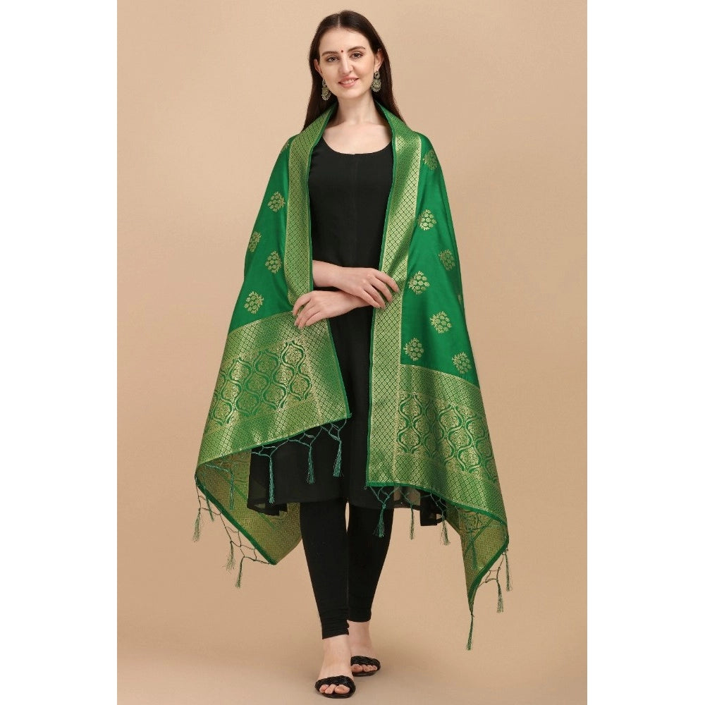 Green Silk Pure Zari weaving Duppatta, 223 meters long for traditional wear