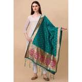 Rama-colored silk Zari weaving Duppatta, 223 meters length for traditional wear, close-up view