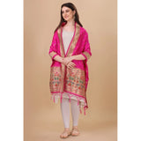 Pink silk Zari weaving Duppatta (223 meters, 36 inches wide), traditional wear with Zalhar pattern