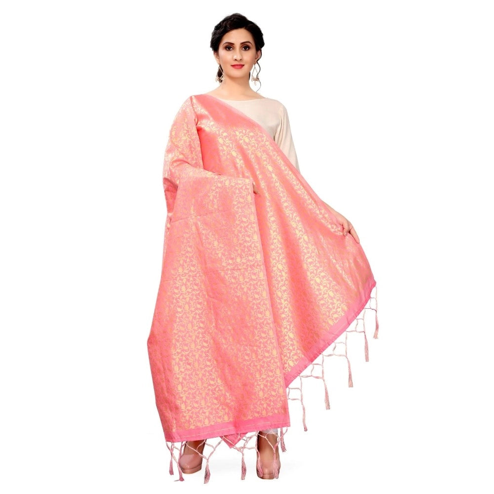 Light Pink Silk Zalhar Work Duppatta (223m) for traditional wear
