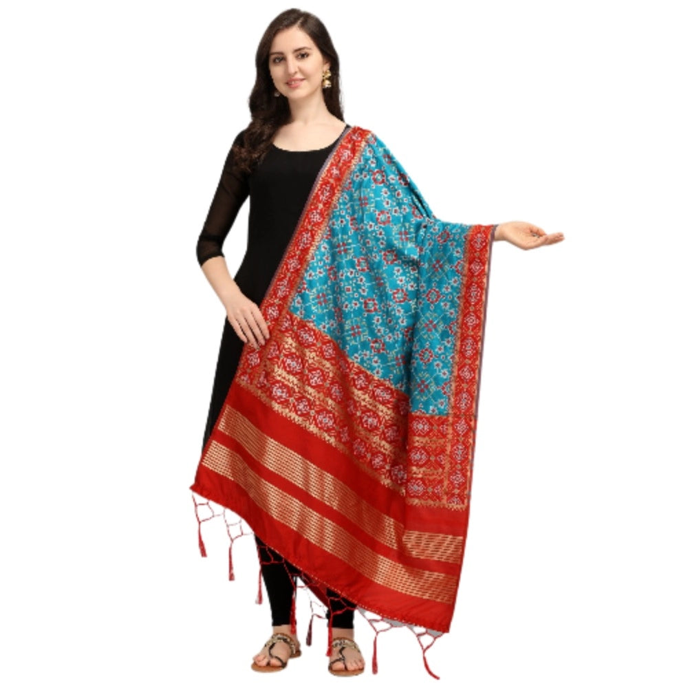 Blue silk Duppatta (223m), Zalhar work for traditional wear, 36-inch width