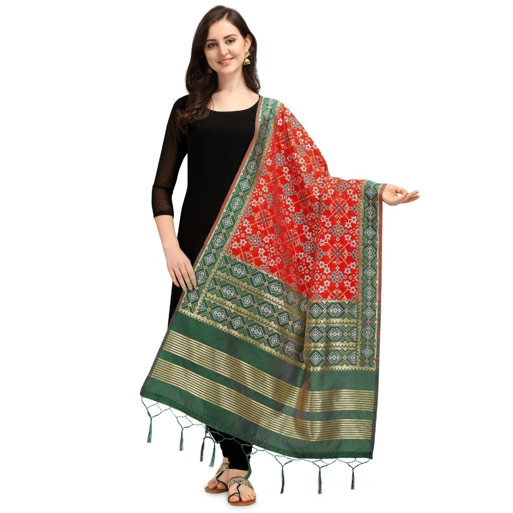 Red silk Zalhar Work Duppatta (2-2.3 mtrs) for traditional wear