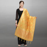 Mustard yellow silk Zari weaving Duppatta for traditional wear, 223 meters length, 36-inch width