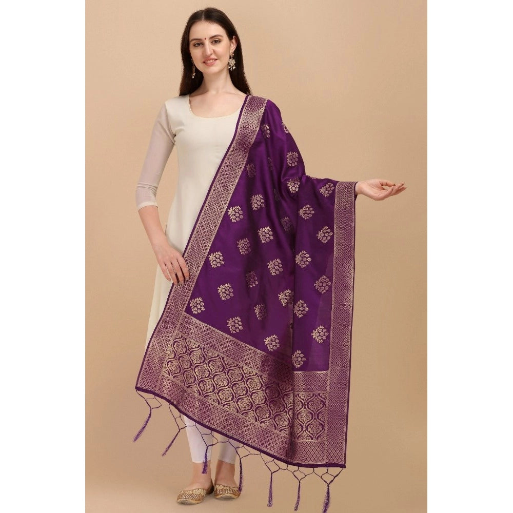 Purple silk Zari weaving Duppatta (2-2.3m), traditional wear for women's festive attire