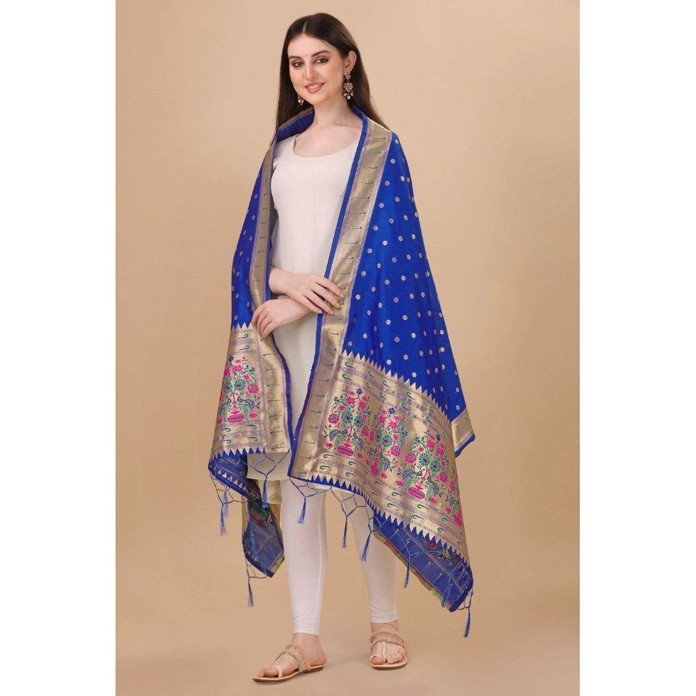 Blue Silk Zari weaving Duppatta for traditional wear, 2.3m length, intricate Zalhar pattern