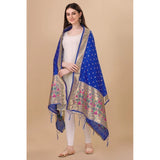 Blue Silk Zari weaving Duppatta for traditional wear, 2.3m length, intricate Zalhar pattern